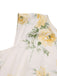 Robe jaune à fleurs antique col bateau ceinturée années 1950