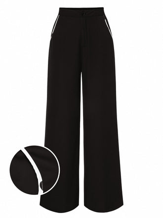 Pantalon droit noir à bordure contrastée des années 1950