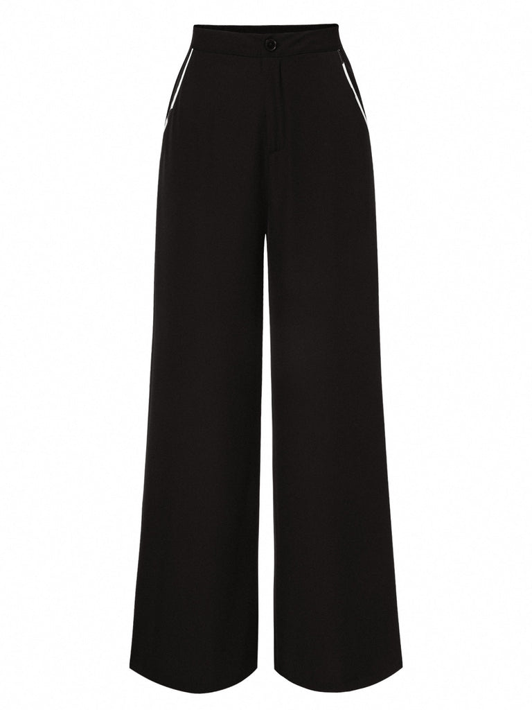Pantalon droit noir à bordure contrastée des années 1950