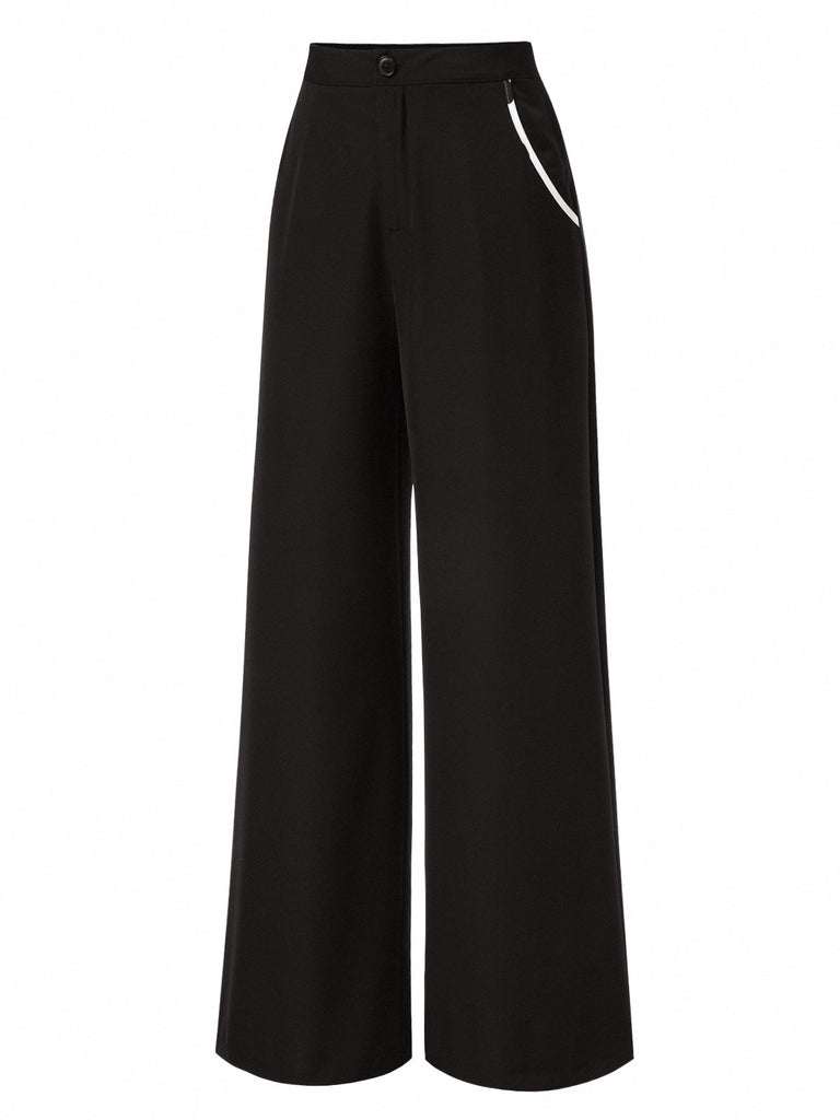 Pantalon droit noir à bordure contrastée des années 1950