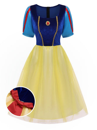 Robe en maille bleue style Blanche-Neige années 1940
