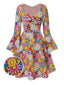 Robe hippie multicolore marguerites manches évasées des années 1960
