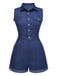 Combishort en jean bleu en coton années 1970