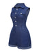 Combishort en jean bleu en coton années 1970