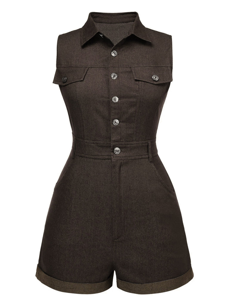 Combishort en jean bleu en coton années 1970