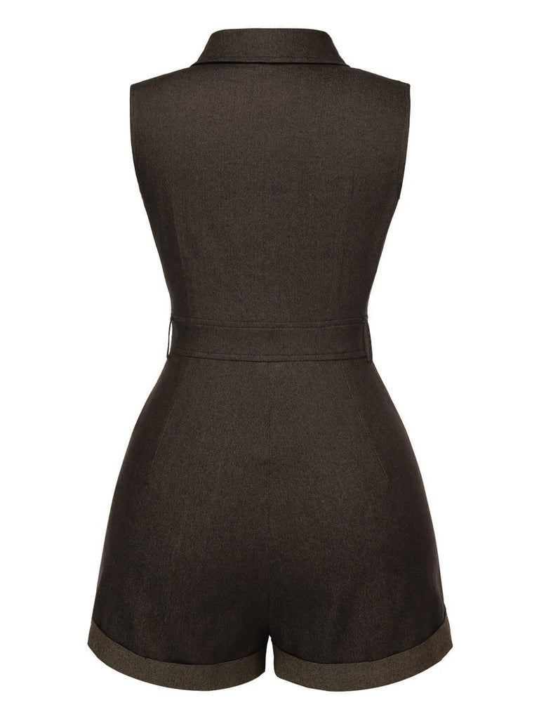 Combishort en jean bleu en coton années 1970