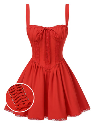 Robe corset unie à lacets des années 1950