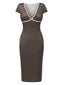 Robe marron à pois col V profond des années 1960