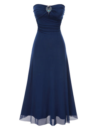 Robe bandeau bleue en maille à pierres précieuses années 1930 avec foulard