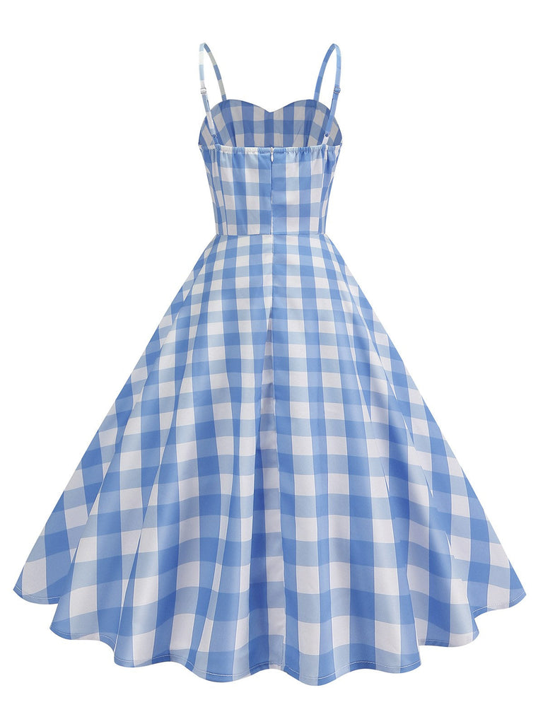 Robe verte carreaux vichy et bretelles froncées années 1950