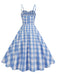 Robe verte carreaux vichy et bretelles froncées années 1950