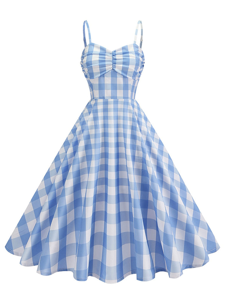 Robe verte carreaux vichy et bretelles froncées années 1950
