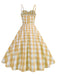 Robe verte carreaux vichy et bretelles froncées années 1950