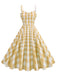 Robe verte carreaux vichy et bretelles froncées années 1950