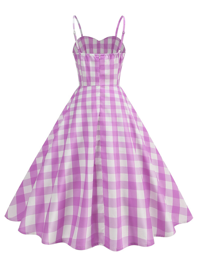 Robe verte carreaux vichy et bretelles froncées années 1950