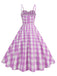 Robe verte carreaux vichy et bretelles froncées années 1950