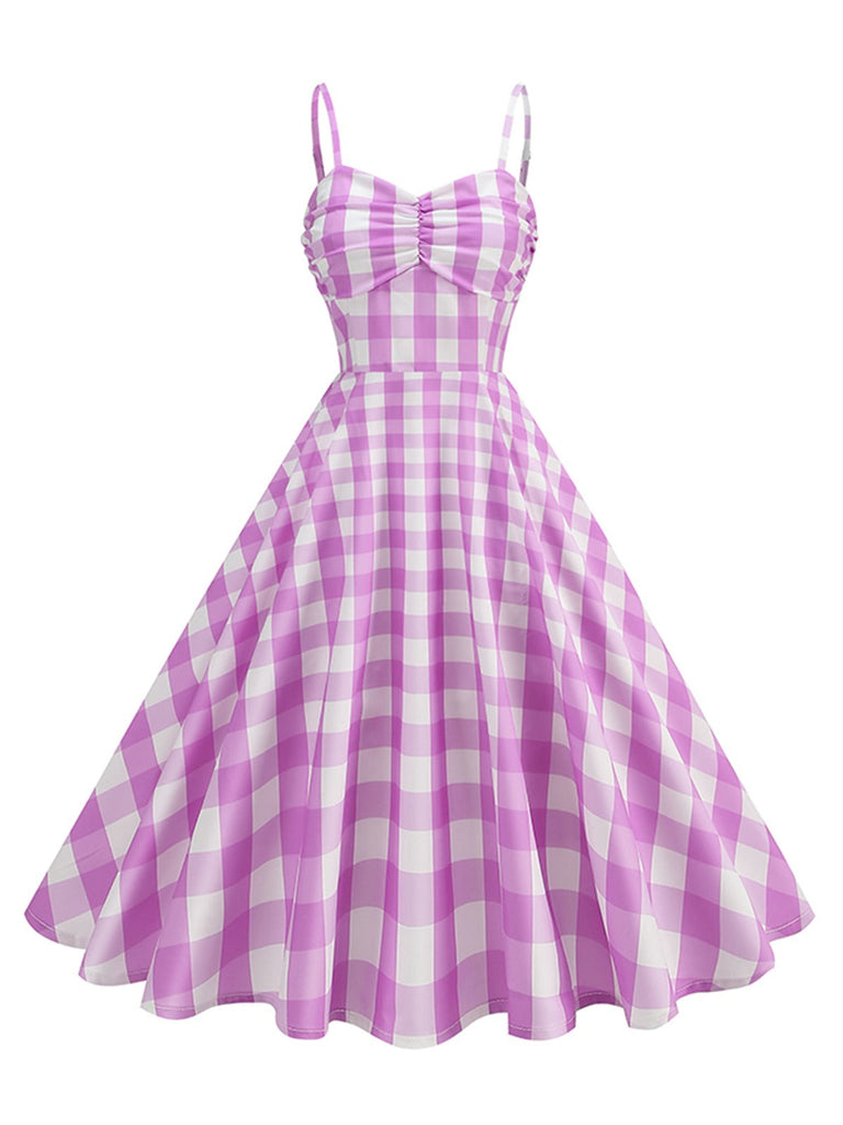 Robe verte carreaux vichy et bretelles froncées années 1950
