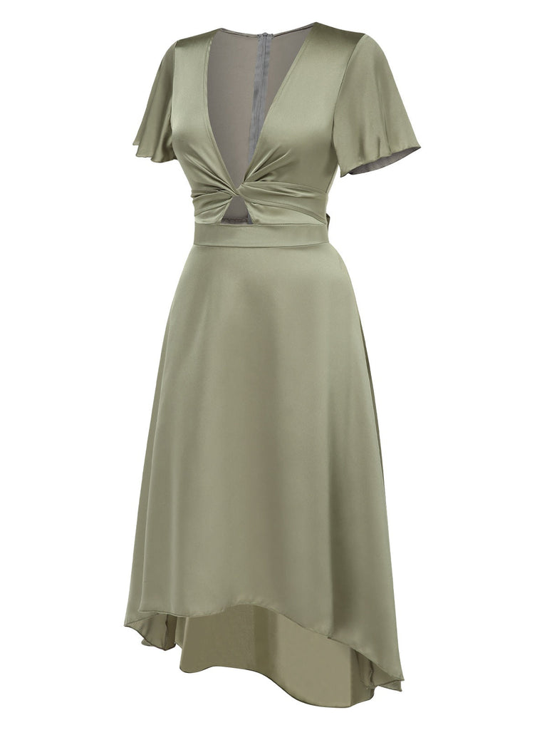 Robe en satin torsadé col V profond des années 1940
