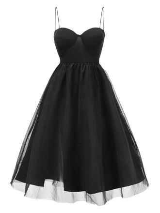 Robe noire en maille à bretelles spaghetti des années 1950