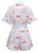 Combishort rose revers motif nœud et florale avec ceinture années 1950