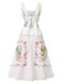 Robe blanche imprimé floral avec lien au dos des années 1940