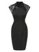 Robe crayon noire à col mandarin et broderies florales années 1960