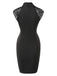 Robe crayon noire à col mandarin et broderies florales années 1960