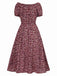 Robe rouge épaules dénudées petites fleurs des années 1940