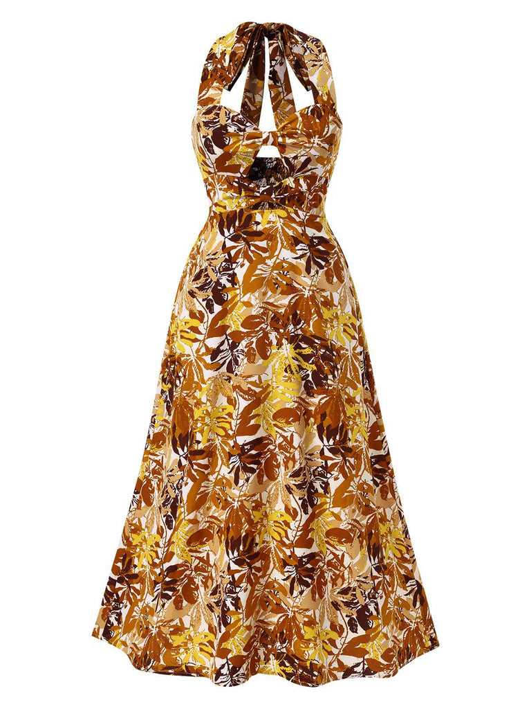 Robe dos nu ajourée à motif de feuilles des années 1930