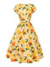 Robe froncée à fleurs d'hortensia jaune des années 1950