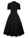 Robe manches bouffantes à col en V unie années 1950