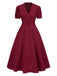 Robe manches bouffantes à col en V unie années 1950