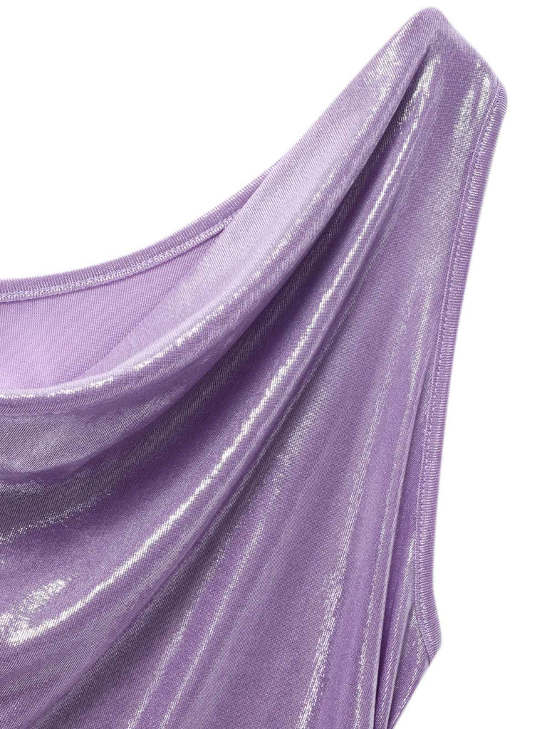 Robe lavande col bénitier avec fente haute luminosité nacrée des années 1960