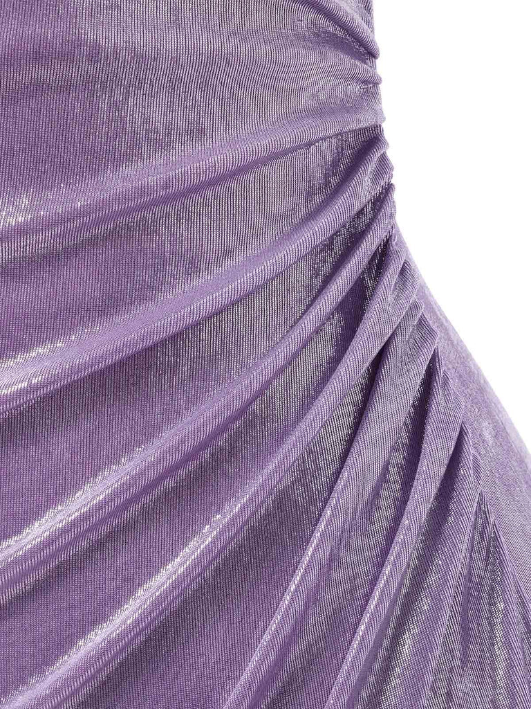 Robe lavande col bénitier avec fente haute luminosité nacrée des années 1960