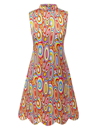 Robe trapèze sans manches multicolore style Pop Art des années 1960