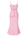 2PCS Caraco et jupe queue de poisson en coton rose uni des années 1930