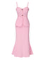 2PCS Caraco et jupe queue de poisson en coton rose uni des années 1930