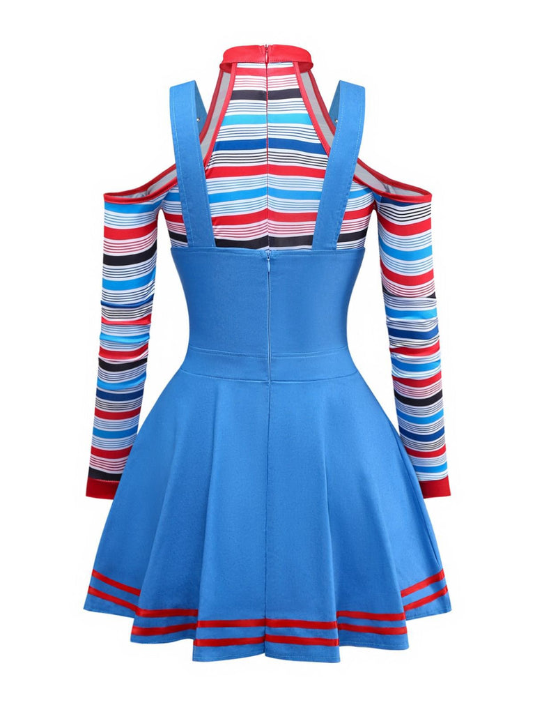 2PCS Robe gilet bleue et haut à rayures Child's Play Halloween des années 1960