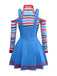 2PCS Robe gilet bleue et haut à rayures Child's Play Halloween des années 1960