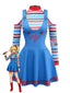 2PCS Robe gilet bleue et haut à rayures Child's Play Halloween des années 1960