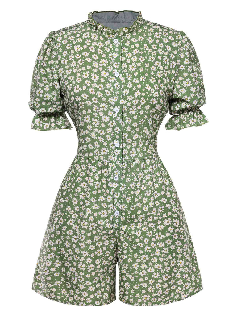 Combishort à manches bouffantes et col plissé marguerite des années 1940