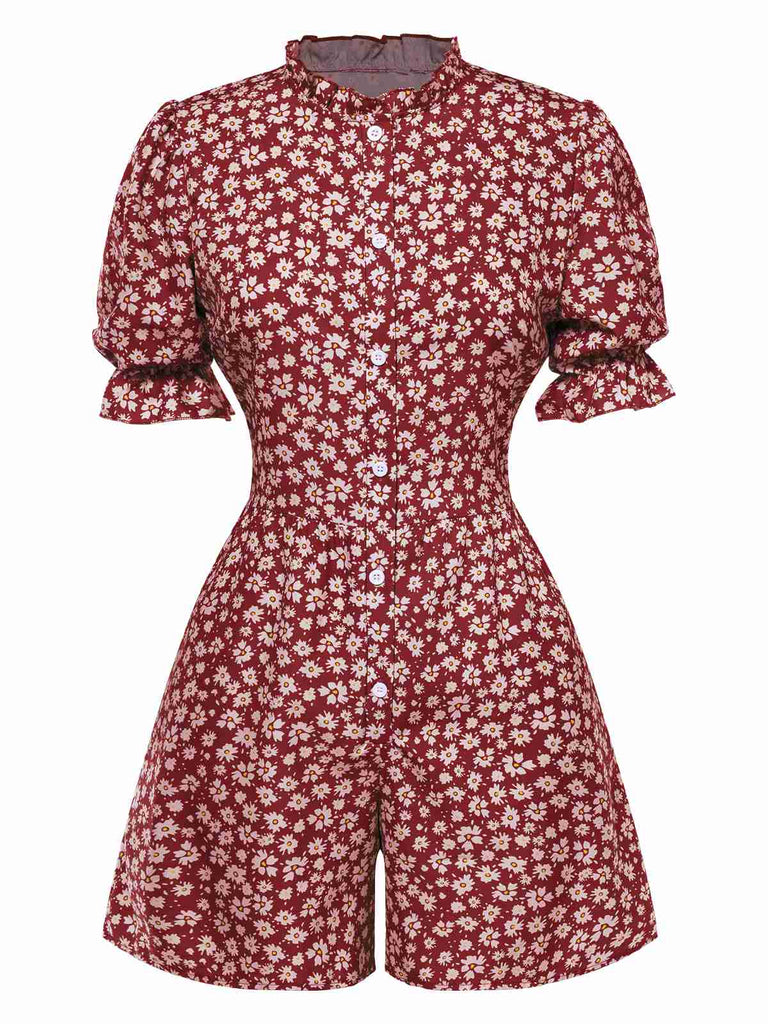 Combishort à manches bouffantes et col plissé marguerite des années 1940