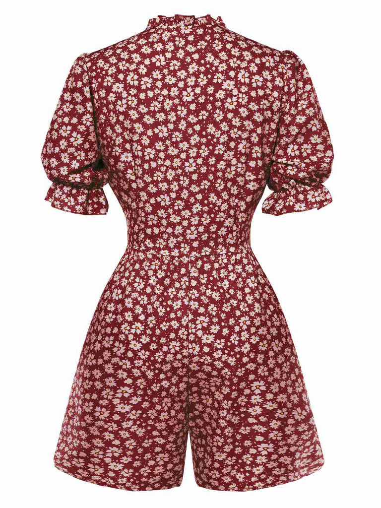 Combishort à manches bouffantes et col plissé marguerite des années 1940