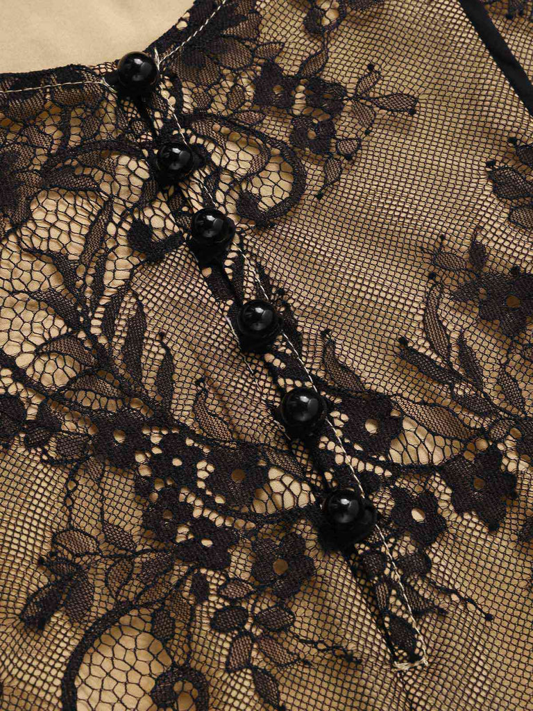 [Prévente] Robe sirène dos nu en dentelle brodée noire des années 1930
