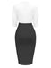 Robe moulante froncée à col cranté blanche et noire des années 1960