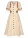 [Grande Taille] Robe fleurie brodée beige à col en V des années 40