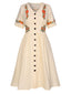 [Grande Taille] Robe fleurie brodée beige à col en V des années 40