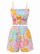 2PCS Débardeur court froncés et short imprimé floral rose années 1960