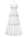 Robe broderie fleur texturée à col en V profond années 1930