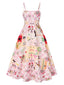Robe multicolore floral et damier à bretelles années 1940